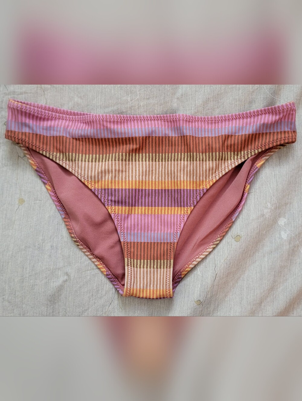 NWOT Roxy Pink Striped Bikini Bottom L